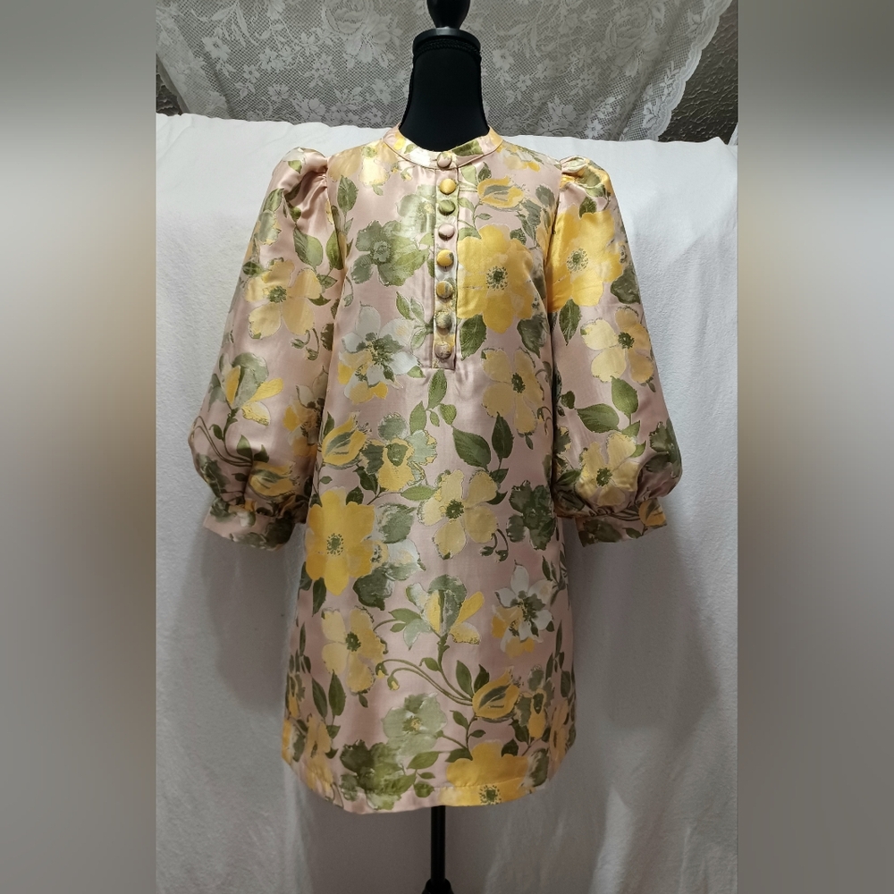NWT Pomander Place Daylily Jacquard Samantha Dress Size XL In Pink And Yellow - Picture 6 of 9